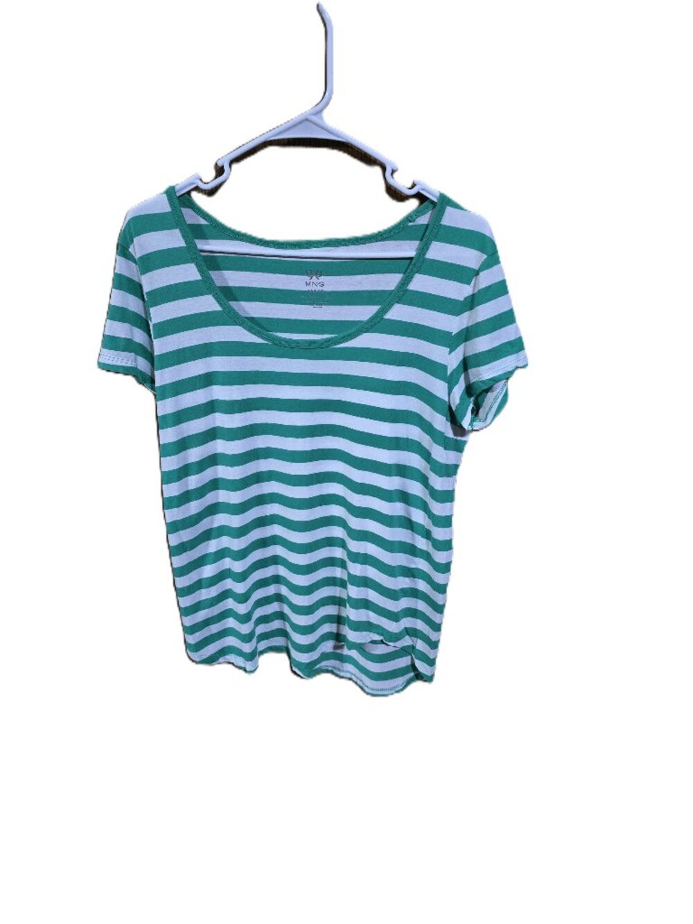 MNG Basics Green & White Short Sleeve Pullover Top Size M